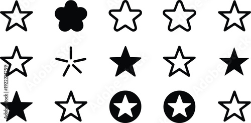 Five Star Rating Icon Set Vector Illustration – 5 Star Review, Quality Feedback and Service Evaluation Symbol Collection