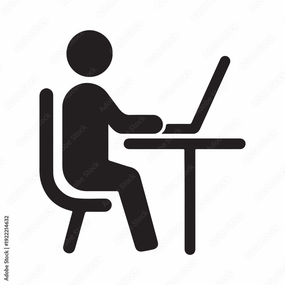 Fototapeta premium Businessman Working on Laptop Solid Icon Office Employee Silhouette Vector Isolated on White Background