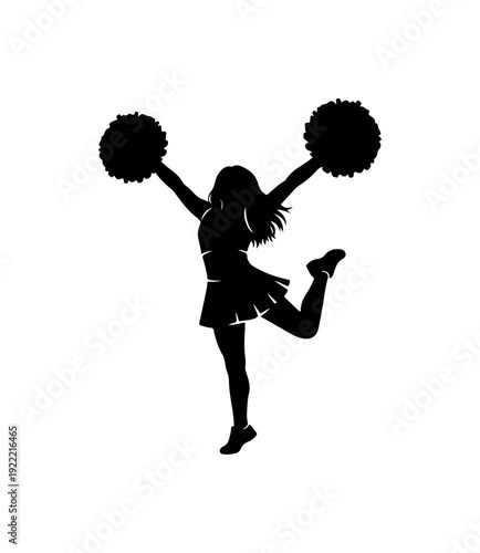Black silhouette of cheerleader with pom-poms vector