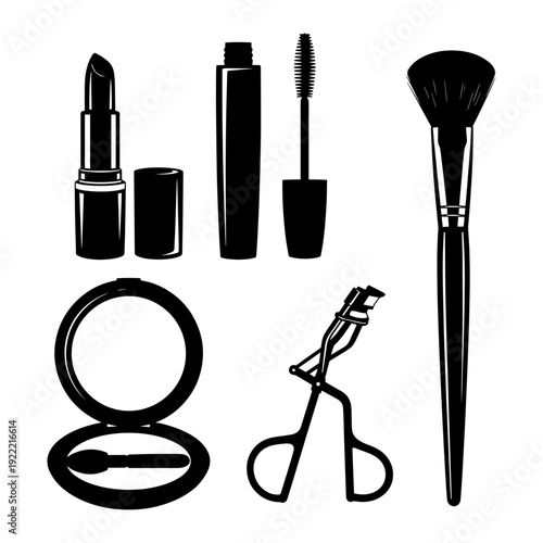 Professional Makeup Artist Tools and Cosmetics Silhouette Vector Set