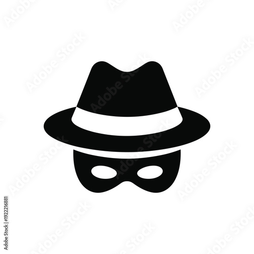 Black Silhouette of a Masked Person Wearing a Fedora Hat