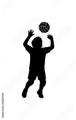 Dynamic silhouette of athlete spiking volleyball with power