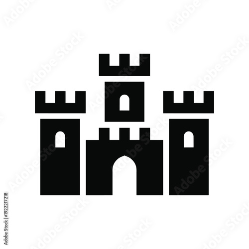 Castle Silhouette Icon Medieval Fortress Turrets and Battlements Vector Symbol