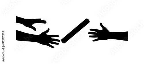 Hands passing object in teamwork gesture