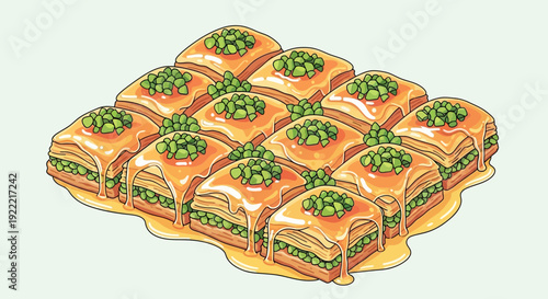 Delicious Baklava Pastries with Pistachio Topping Sweet Middle Eastern Dessert.