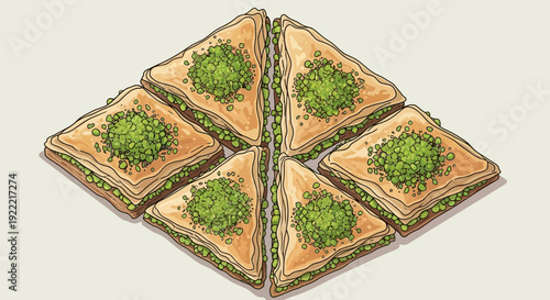 Delicious Baklava Pastries with Pistachio Topping Traditional Middle Eastern Dessert.