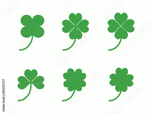 Illustration of a leaf green clover on a white background.
Set of leaf clover icons in flat style. Four leaf clover.