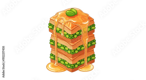 Delicious Stack of Baklava Pastries Drizzled with Sweet Syrup.