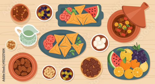 Festive Middle Eastern Cuisine A Colorful Overhead View.