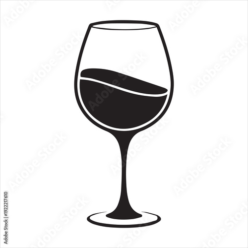 Wine Glass Line Art, Silhouette, Vector, Icon, Logo, White Background.