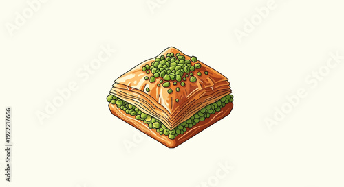 Illustration of a Delicious Baklava Pastry with Pistachios.