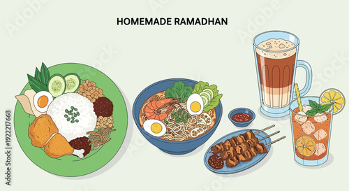 Homemade Ramadhan feast A vibrant spread of traditional dishes.