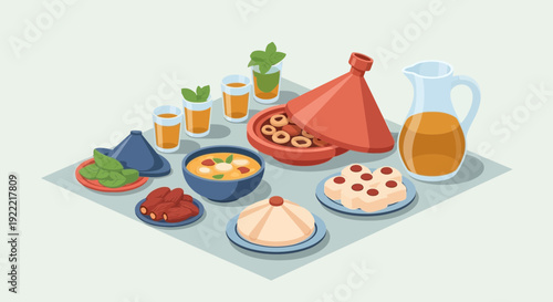 Moroccan Feast A Colorful Array of Traditional Dishes and Refreshments.