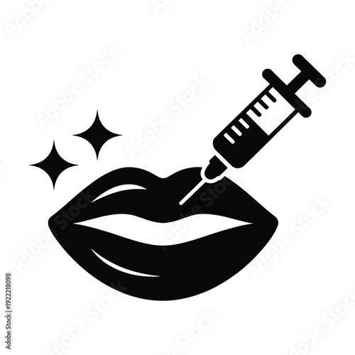 Lip Injection Procedure with Syringe and Sparkles Cosmetic Enhancement Stock Icon
