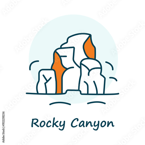 Rocky Canyon Outline Icon – Natural Landscape Line Vector