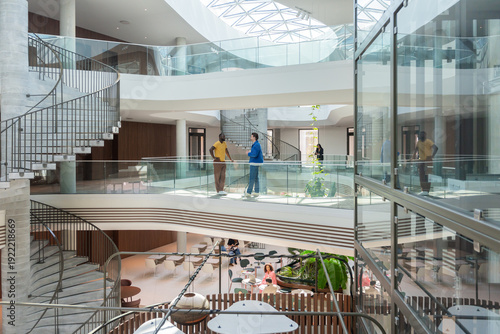 Modern Office With Glass Walkways And Atrium