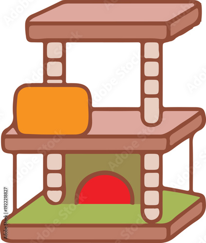Cat House Tower Furniture Icon Minimal Flat Vector Pet Illustration