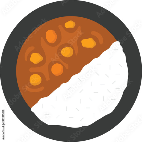 Flat Illustration of Japanese Curry Rice on Isolated White Background