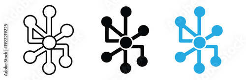 Network node and digital connection icon vector. Symbol for data distribution, central hub communication, and social structure. Vector Illustration.