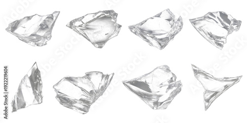 Photos Realistic Broken Glass Shards Set Isolated on Black Background, Transparent Shar