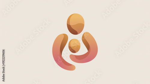 Family love support concept with abstract human figures in orange hues on beige background