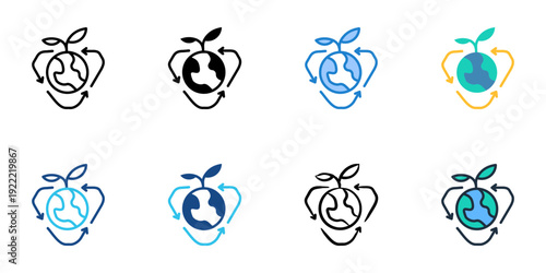 Environmental Restoration icons set multiple style collection. Editable stroke 
