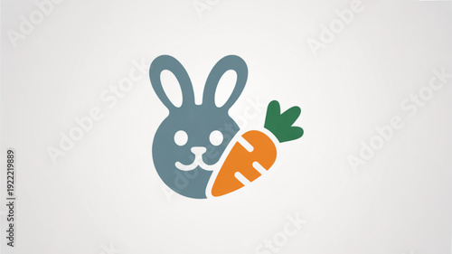 Rabbit face with smiling expression eating orange carrot on white background