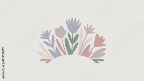 Colorful floral bouquet with pink purple and green flowers on light background