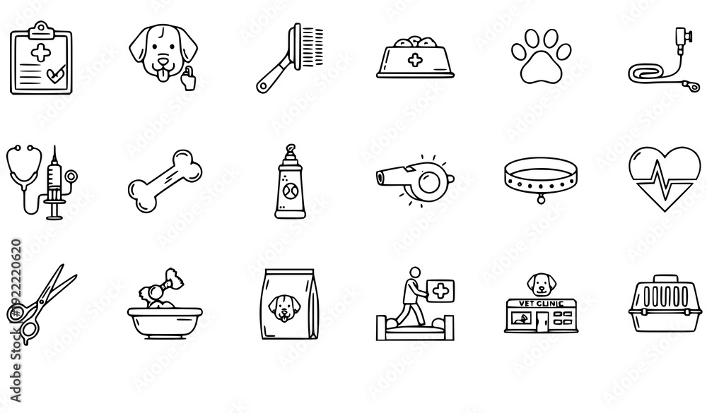 Fototapeta premium Editable Dog Care Stroke Icon Vector Set for Pet Shops & Vet Clinics