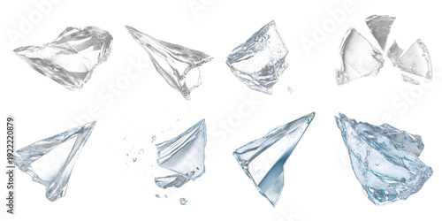 Obraz na plátne Realistic Broken Glass Shards Set Isolated on Black Background, Transparent Shar