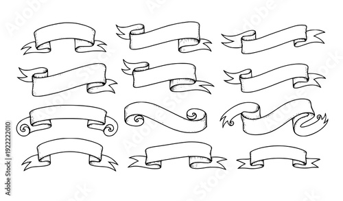 Hand drawn big ribbon and banner vector set