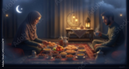 Wallpaper Mural Blurred image of Ramadan Family Iftar on Traditional Dastarkhwan Torontodigital.ca