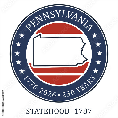 Pennsylvania State Shirt ClipArt, USA Patriotic 250th Anniversary, America State 250 Years Design, Pennsylvania State Map Outline, United States celebration