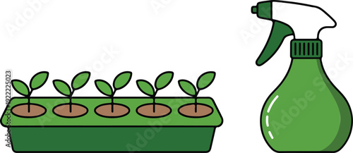 Indoor Gardening Outline Icons Set Potted Plants and Watering Tools