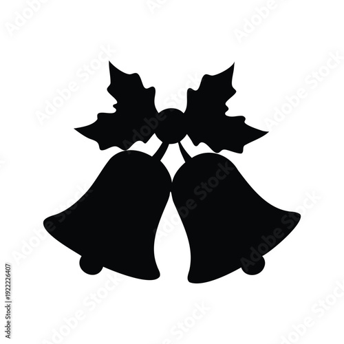 christmas bells ringing silhouette vector illustration, Elegant black and white christmas bells with leaves silhouette vector illustration