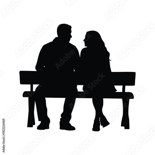 couple sitting on bench silhouette vector illustration, Couple sitting on a bench enjoying each other's company silhouette vector illustration