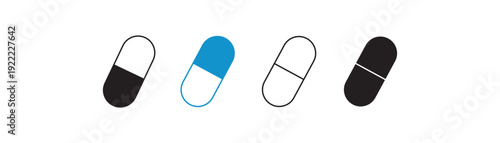 Medicine pills icons set . Pills icon on white background.  capsule icon. Drug sign and symbol. web design and infographics. eps10