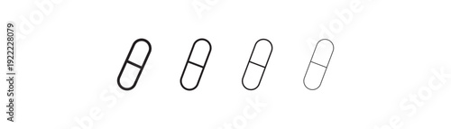 Medical Pill Capsule Thin Line Icon Set. Medicine Tablet Outline Icons. Thin Stroke Healthcare Vector. Editable Stroke Symbols. Medicine, health care, eps10