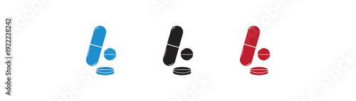 Collection of capsule icon. Healthcare treatment medicine pills symbol. Drug sign. Medical capsule pictogram isolated on white background