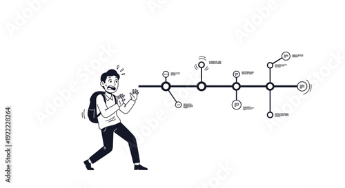 Student overwhelmed by complex network diagram facing data overload.