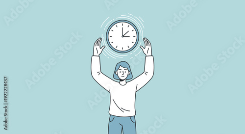 Woman holding clock above head time management concept deadline pressure.