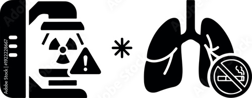 Nuclear radiation hazard symbol with damaged lungs health warning vector illustration isolated on white background