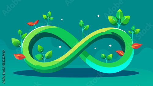 A vibrant infinity symbol crafted from intertwining green vines and leaves with a playful sparkle effect.