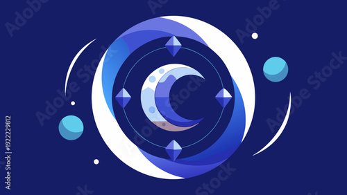 Abstract digital swirls with vibrant blue and white cosmic design elements