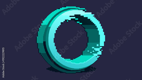 A futuristic glowing ring with a digital and abstract design against a dark background