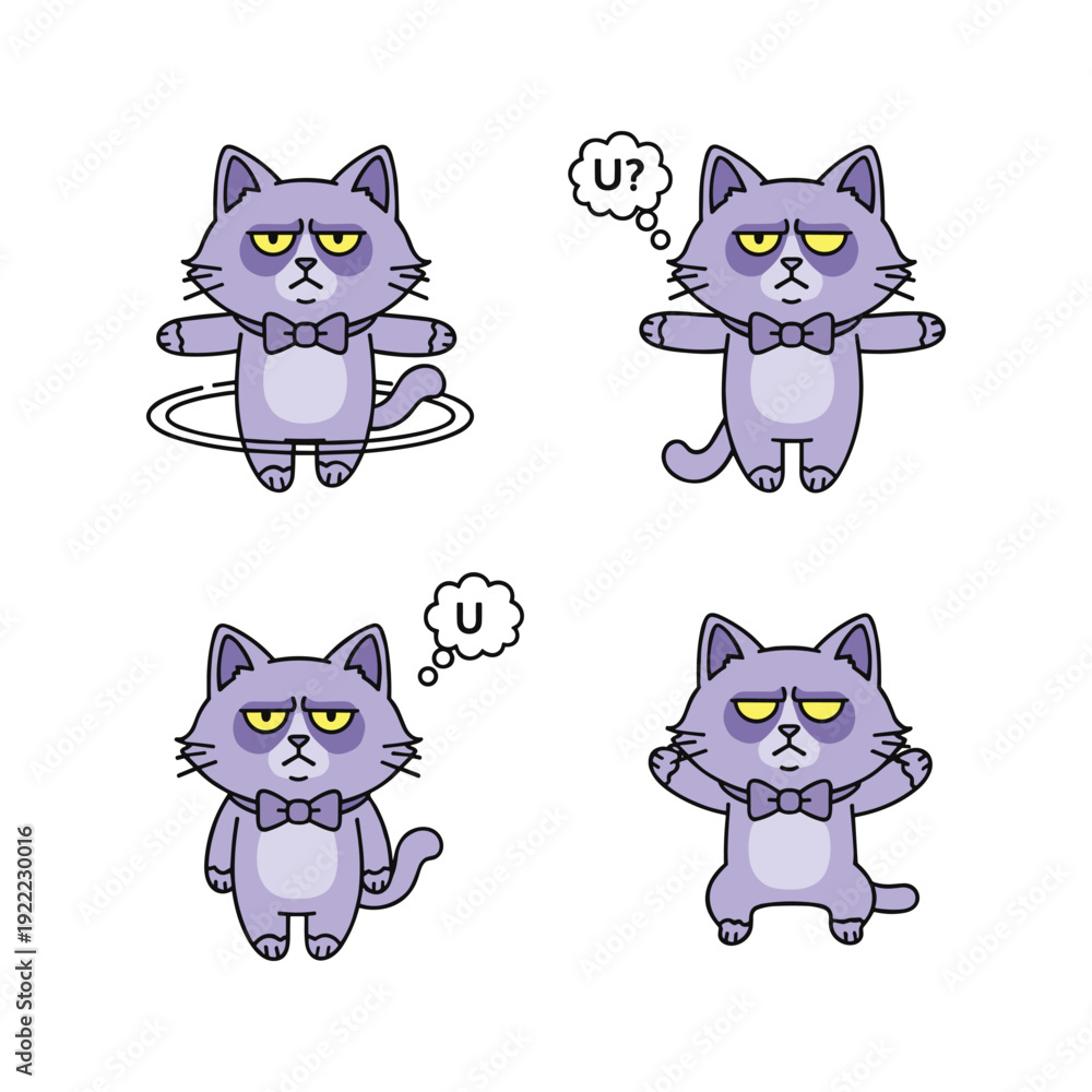 Fototapeta premium Cartoon cat character with different emotions and expressions in a minimalist style