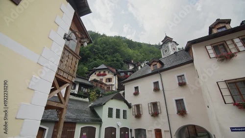 Urban street landscape in the city of Hallstatt Austria showing historic cityscape and touristic alpine town atmosphere in the heart of Europe