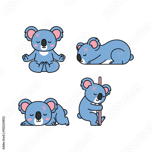 Canvas Print Cute cartoon koalas in different poses and emotions on white background
