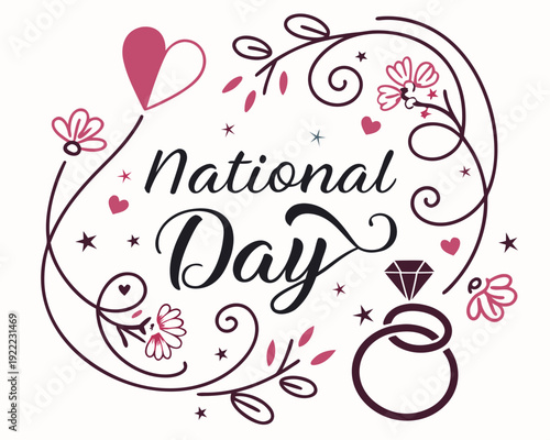 National Proposal Day Typography with Wedding Ring Illustration