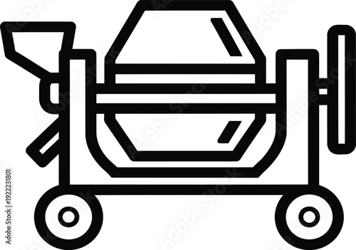 Black and white icon of a cement mixer truck